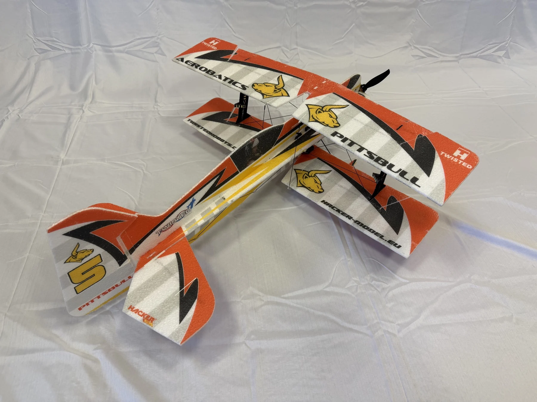 Rear three-quarter view of the Hacker Models PittsBull aircraft