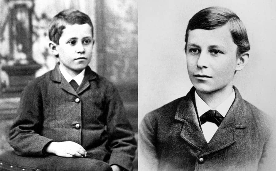 Side-by-side childhood portraits of the Wright brothers